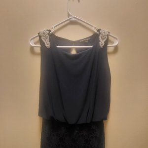 Dark blue dress with lace skirt and beading